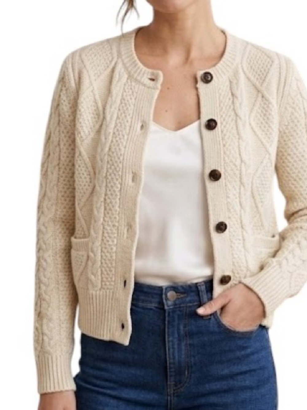 Fenn Wright Manson Cream Cable Knit Women's Cardigan Sweater